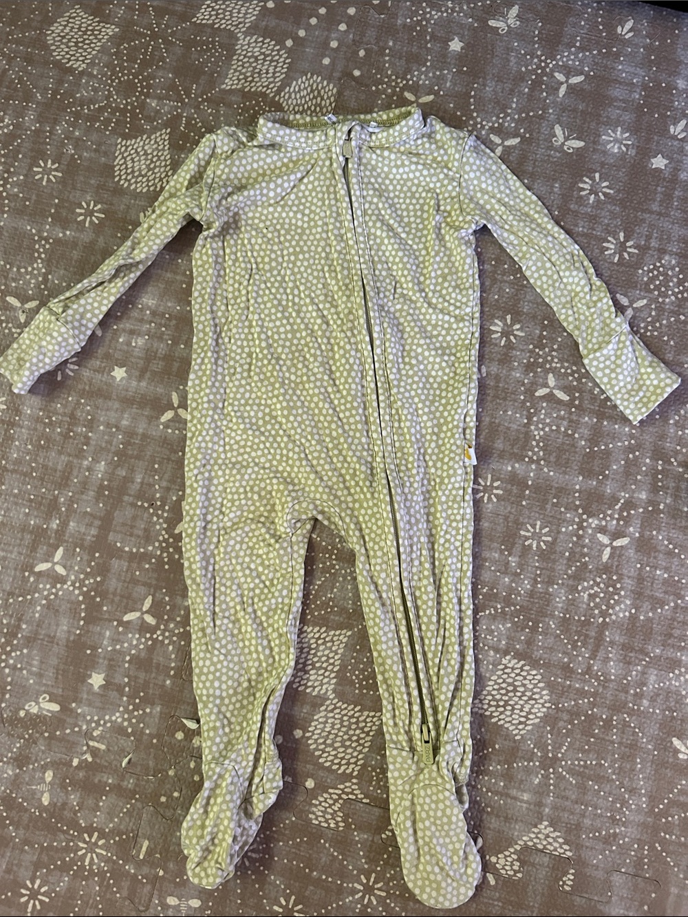 Posh Peanut Light Green Polka Dot Footed One-Piece Pajamas